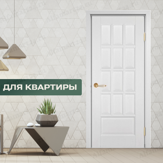 Дверь из массива ольхи ОКА глухая Лондон (Эмаль белая) установка